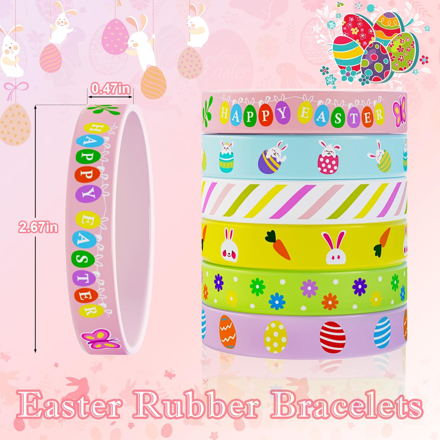 Easter Rubber Bracelets for Kids 30PCS Easter Basket Stuffers Egg Fillers Silicone Wristbands Bulk Easter Party Favors Supplies for Kids Goodie Bag Stuffers Student Gifts Classroom Prizes Accessories