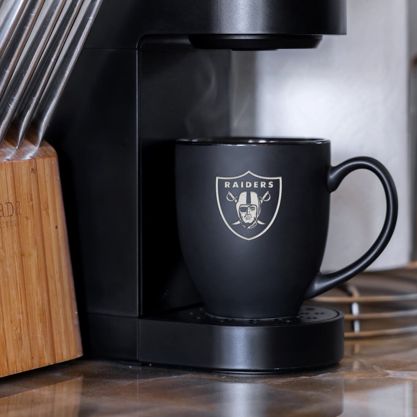 Rico Industries NFL Football 15oz Matte Black Bistro Mug - For Hot or Cold Drinks - Team Logo Etched For Unique Feel