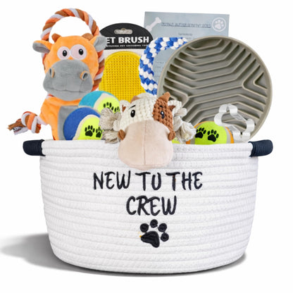 New Puppy Gift Basket - Premium Starter Kit and Dog Gift Basket with Dog Toys - Perfect Doggie Birthday Gifts and Puppy Necessities with Pet Toy Basket.