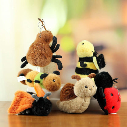 Cute Ladybug Insect Stuffed Animal Plush Keychain, Kawaii Bee Snail Moth Spider Keyring Bag Charms for Handbags