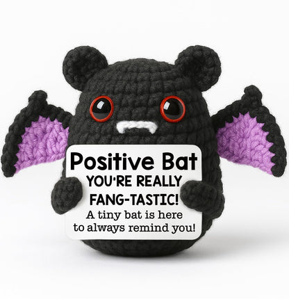 Positive Energy Crochet Bat Gift with Inspiring Affirmation Card, Handmade Emotional Support Bat, Thoughtful Stress Relief Present for Women and Men, Cute Birthday and Office Desk Décor