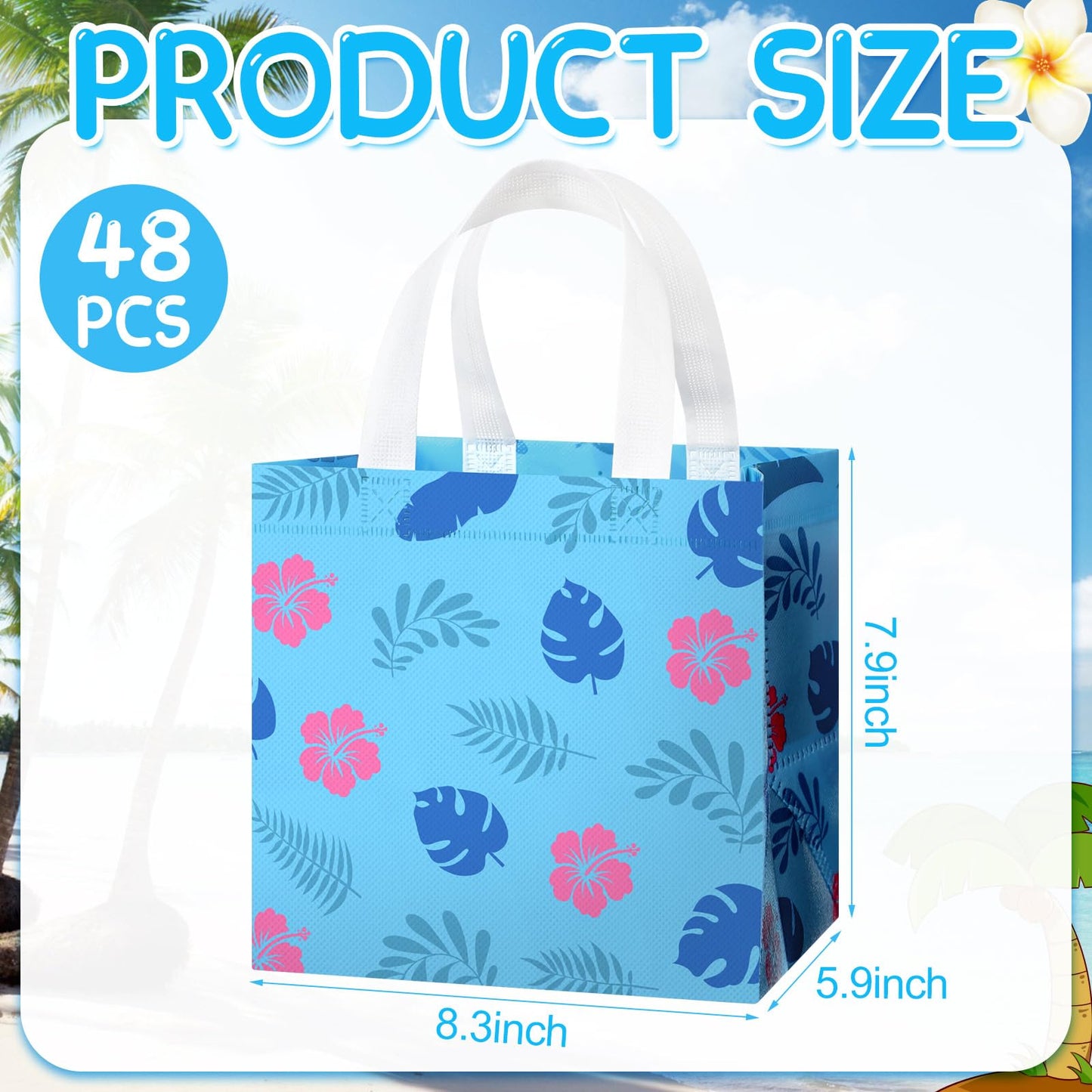 Sayglossy 48 Pcs Cute Cartoon Party Favor Gift Bags with Handle Cartoon Animation Non Woven Goodie Bags for Birthday Party Supplies Decorations(Hawaii Style)