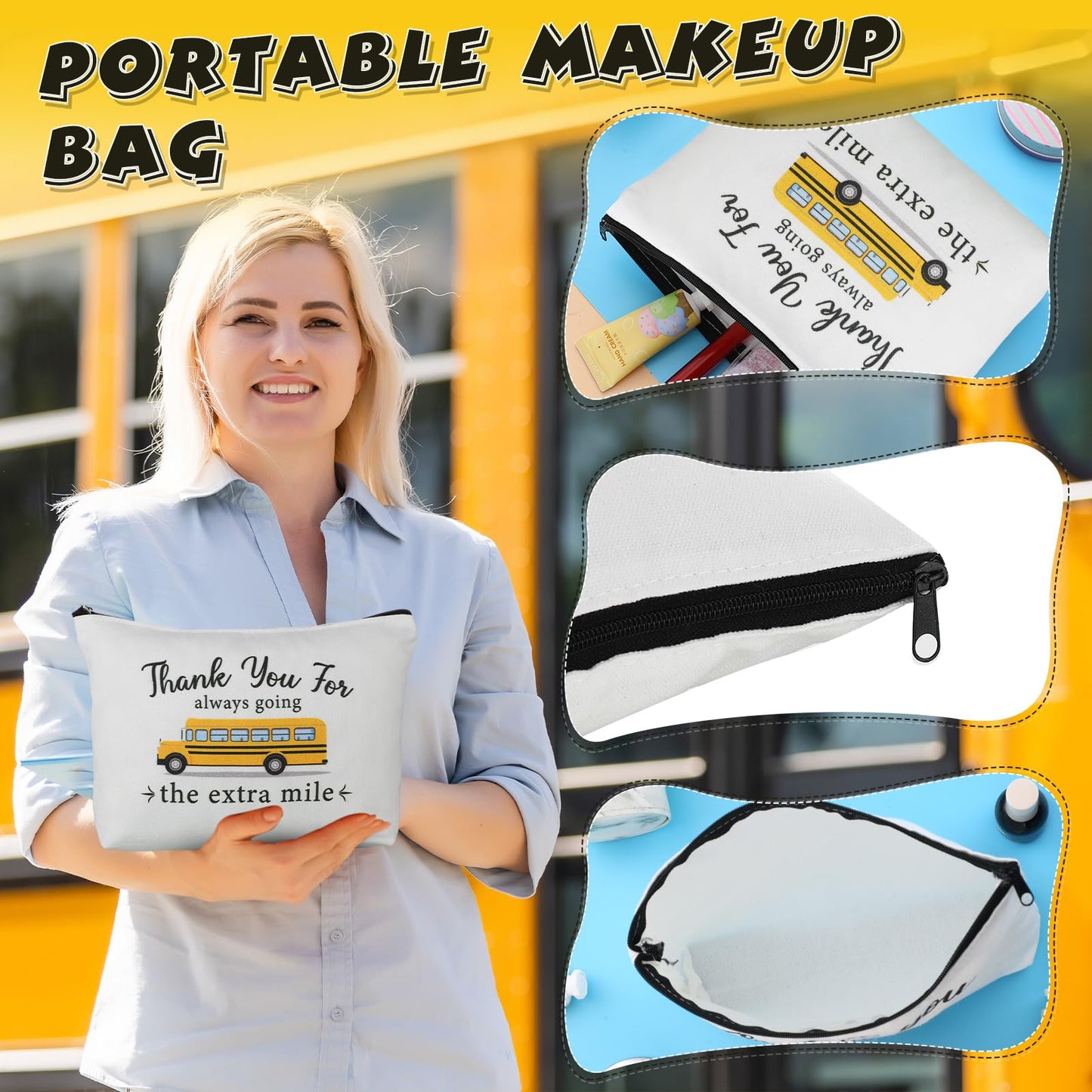 Sliner 7 Pcs Bus Driver Appreciation Gifts for Women Men Stainless Steel Tumbler Keychain Sock Makeup Bag Acrylic Sign Blessing Card Box
