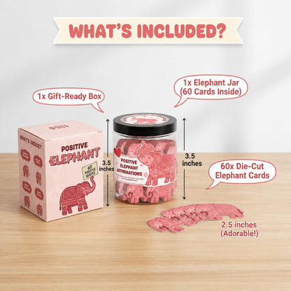 DEARMINE Positive Elephant Jar with 60 Affirmation Cards, Elephant Gifts, Christmas Home Office Desk Decoration, Friendship Gifts for Women, Gift for Best Friends, Sisters, Mom