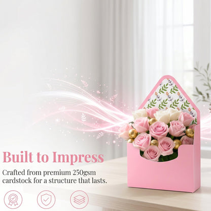 Cedilis Set of 20 Envelope Gift Box, Flower Boxes for Arrangements, Paper Floral Bouquet Packaging Box, Florist Supplies for Wedding, Party, Birthday, Mother's Day, Christmas, Pink and Black