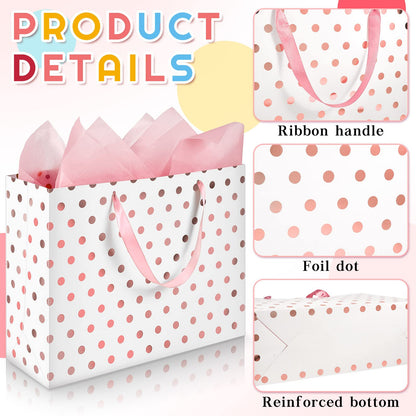Henoyso 8 Pcs 16'' Extra Large Gift Bags Metallic Dots Present Bags with Handles and Paper for Christmas Wedding Holiday Birthday Party (Multicolored)