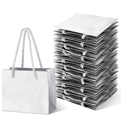 Fainne 24 Pcs Silver Mini Gift Bags with Handle Gift Card Bags Bulk Extra Small Paper Party Favor Boxes Tiny for Mother's Day Wedding Baby Shower Birthday Wrapping Supplies, 4.7 x 3.9 x 2.3 Inch