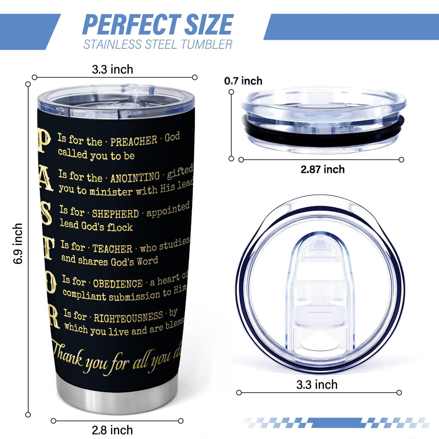 Christian Pastor Appreciation Gift – 20oz Stainless Steel Travel Mug with Lid – Inspirational Coffee Cup for Men or Women – Religious Christmas Gift (Pack of 1)