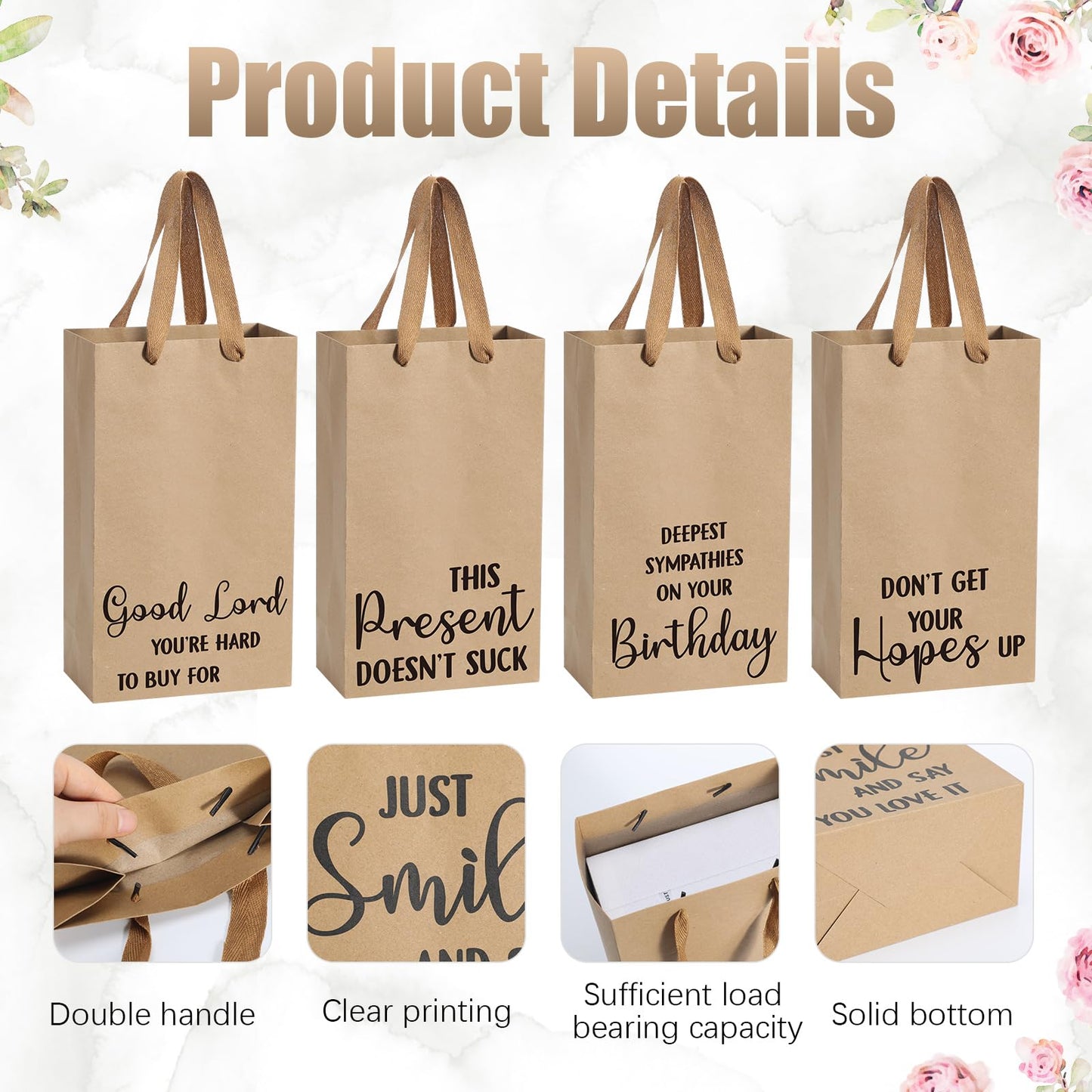 Christmas 12 Pcs Funny Gift Bags Kraft Paper Snarky Gift Bag with Handles Bulk Funny Wrapping Bags Adults Men Women Reusable, Gag Gifts Wrapping for Halloween Christmas Birthdays, Holidays