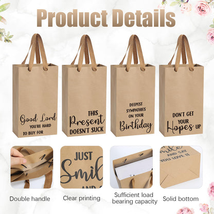 Christmas 12 Pcs Funny Gift Bags Kraft Paper Snarky Gift Bag with Handles Bulk Funny Wrapping Bags Adults Men Women Reusable, Gag Gifts Wrapping for Halloween Christmas Birthdays, Holidays