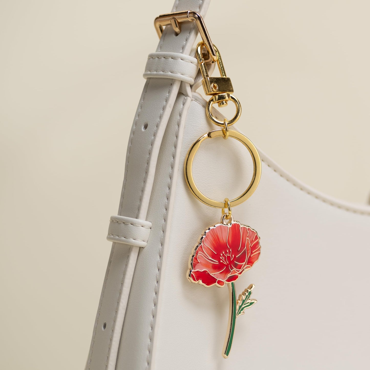 Red Poppy Keychain & Bag Charm – California Poppy Floral Accessory, Boho Gifts, August Birth Flower Keychain, Flower Gifts