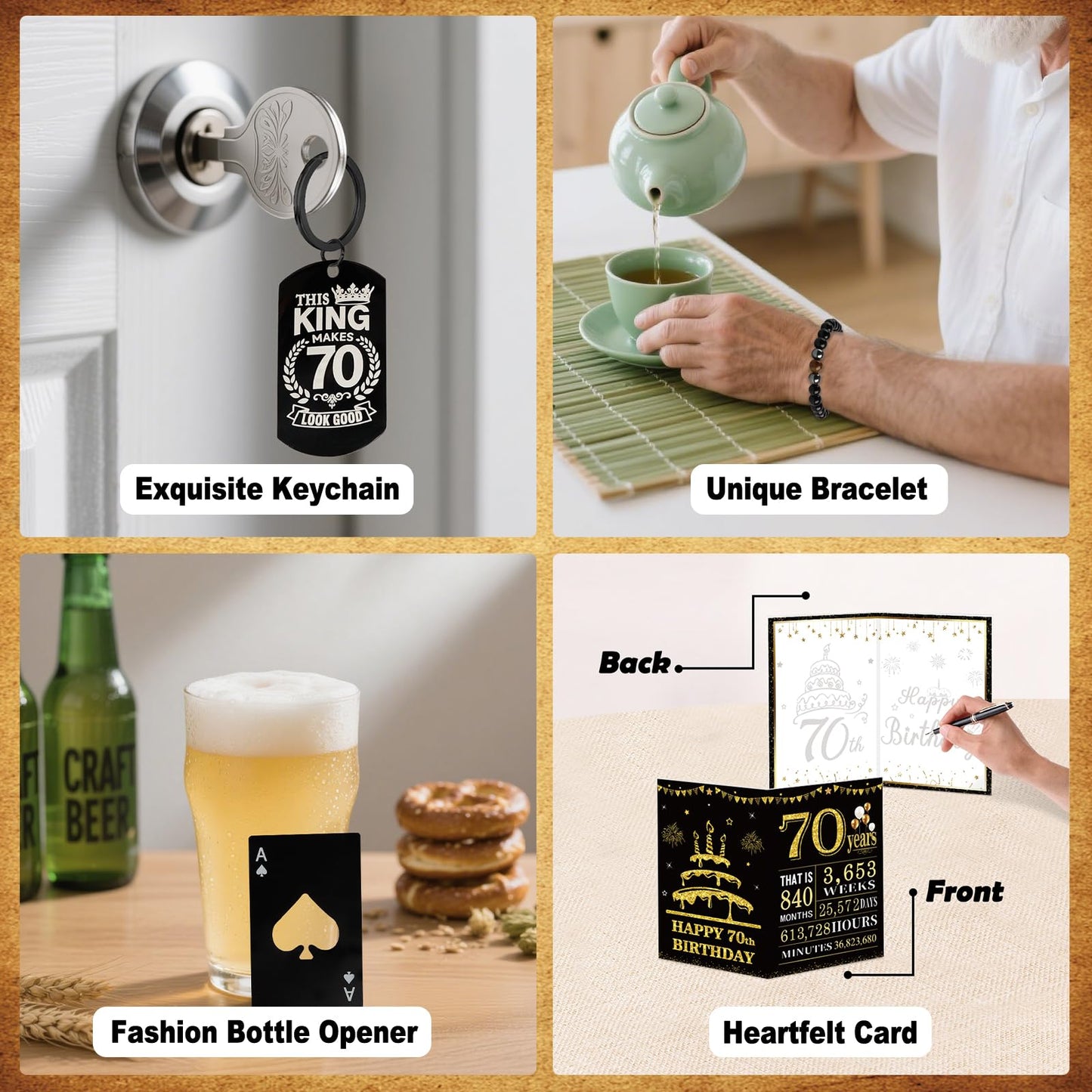 70th Birthday Gifts for Men - Unique Birthday Box with 20 Oz Tumbler, Baseball Cap, Socks, Bracelets, Scented Candle, Happy 70th Birthday Decorations for Husband, Dad, Grandpa, Friends, Boss