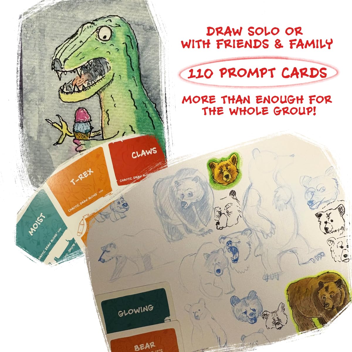 110 Drawing Prompt Cards, Creative Sketch Game with 105 Unique Prompts and 5 Blank Cards for Artists, Families, Classrooms and Party Games