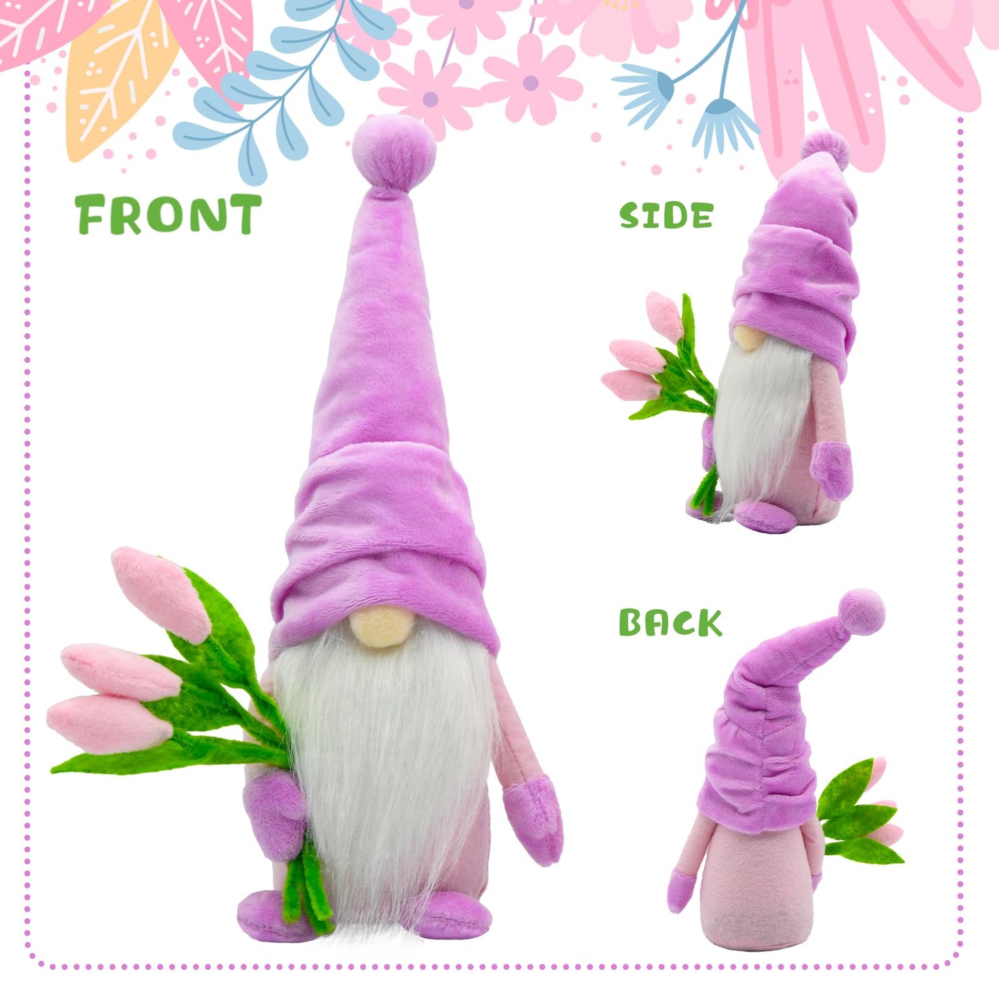 Tulip Gnomes Spring Decor Indoor- Mothers Day Decorations Gifts Gnome for Kitchen, Tiered Tray or Shelf- Spring Farmhouse Decor