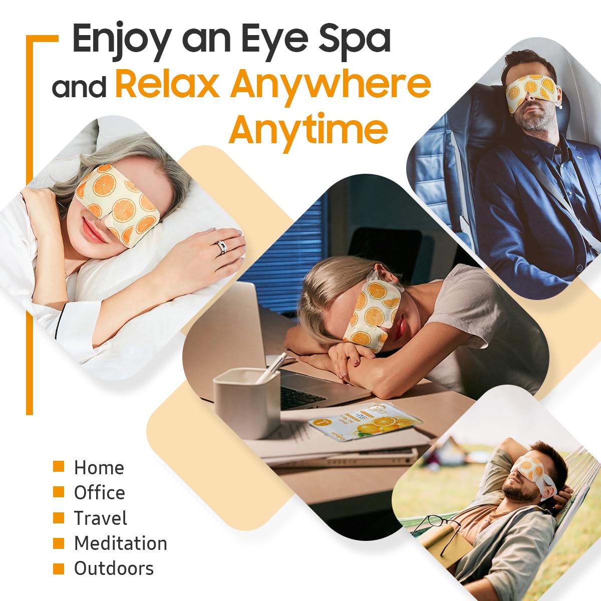BeHoomi 20 Packs Steam Eye Mask, Heated Eye Mask Warm Compress for Eyes, Disposable Self Heating Steam Mask for Home, Sleep, Spa, Travel Essentials & Relaxation Gifts for Women (Orange)