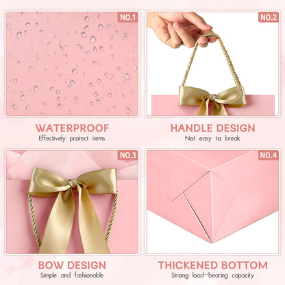YoungTree Pink Gift Bags with Handles, 13" Medium Gift Bag with 2 Tissue Paper and 1 Card, Present Bag for Graduation Wedding Baby Shower Bridal Shower Birthday Party Supplies