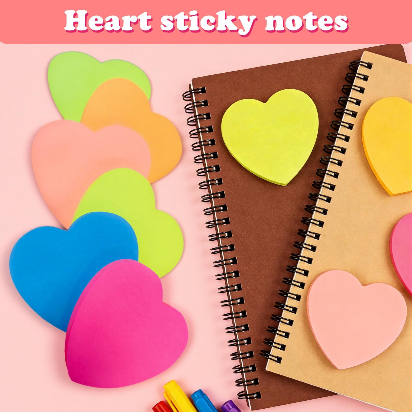 Heart Sticky Notes - 6 Pads Valentines Gifts | Valentines Party Favors Supplies for Women - Post Notes Stickers for Galentines - Teacher Must Have Desk Accessories for Classroom Office,80 Sheets/Pad