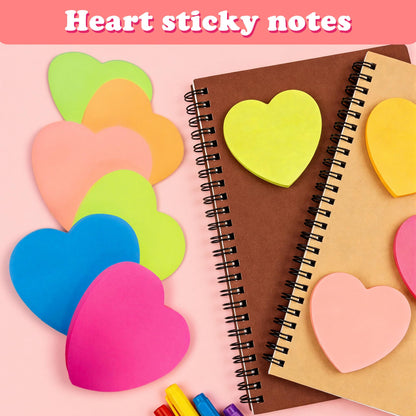 Heart Sticky Notes - 6 Pads Valentines Gifts | Valentines Party Favors Supplies for Women - Post Notes Stickers for Galentines - Teacher Must Have Desk Accessories for Classroom Office,80 Sheets/Pad