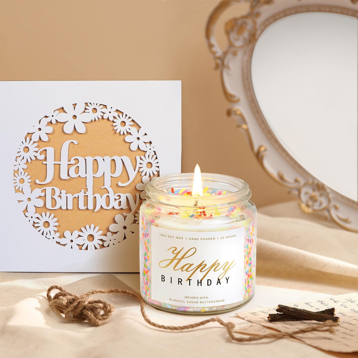 iAOVUEBY Birthday Gifts for Women, Her, Teen Girl Gifts, Happy Birthday Gift Box for Girl, Women, Sister, Daughter, Friend, Friendship, Cute Sunflower Sunshine Glass Cup Gift Set 7PCS, 16oz, Yellow