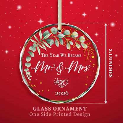 Wedding Gifts -Mr and Mrs Gifts - Wedding Gift for Couples 2026 Bride, Future Mr and Mrs - Bridal Shower Gift - ldeas for Married Newlywed -Glass 1st First Christmas Married Ornament 2026
