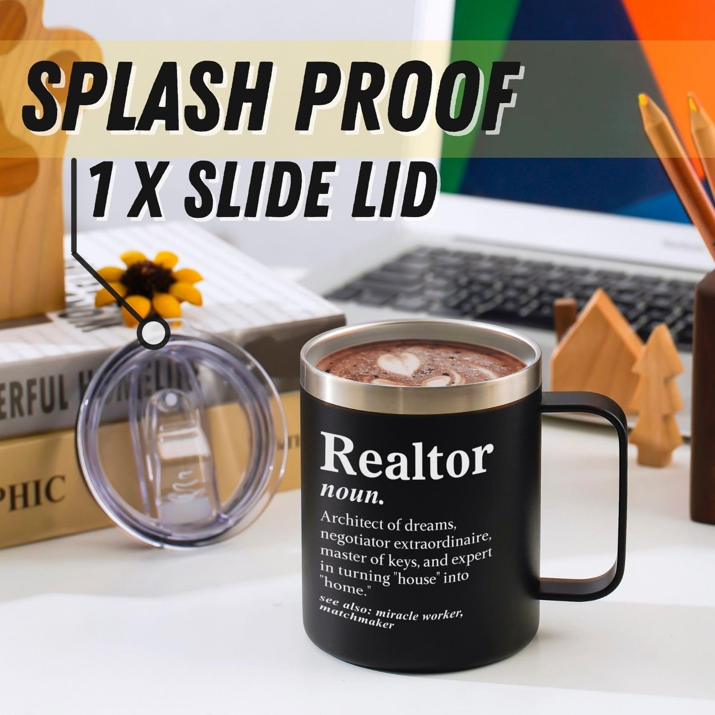 Onebttl Realtor Gifts for Women Men, Funny Gifts for Real Estate Agents, 12oz Stainless Steel Coffee Mug (Black, Definition)