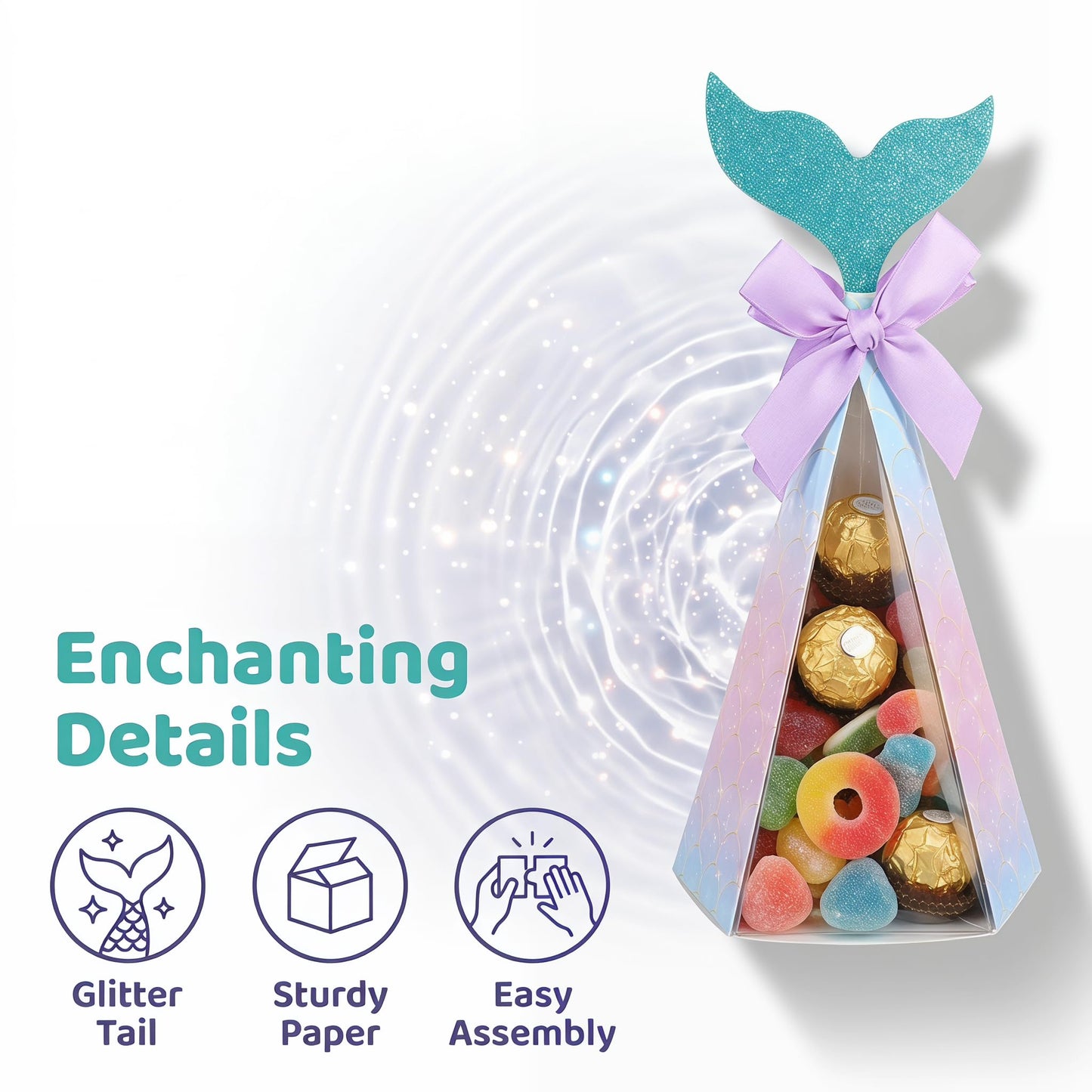 20PCS Mermaid Party Boxes, Mermaid Gift Bags with Thank You Stickers for Kids Birthday, Ariel Costume Ball, Under The Sea Party Decorations
