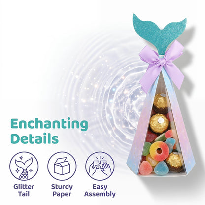 20PCS Mermaid Party Boxes, Mermaid Gift Bags with Thank You Stickers for Kids Birthday, Ariel Costume Ball, Under The Sea Party Decorations