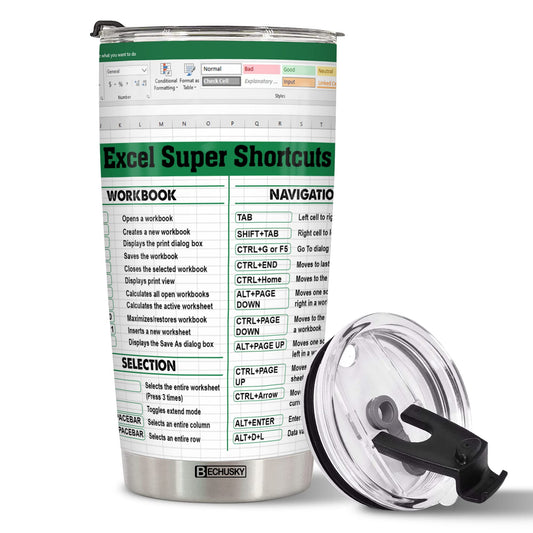 BECHUSKY Mugs For Account Gifts - Excel Tumbler Group - Excel Shortcut Tumbler - Spreadsheet Accounting Student Senior Accountant CPA Gift For Boss Coworker Colleague Friend - Cup 20oz