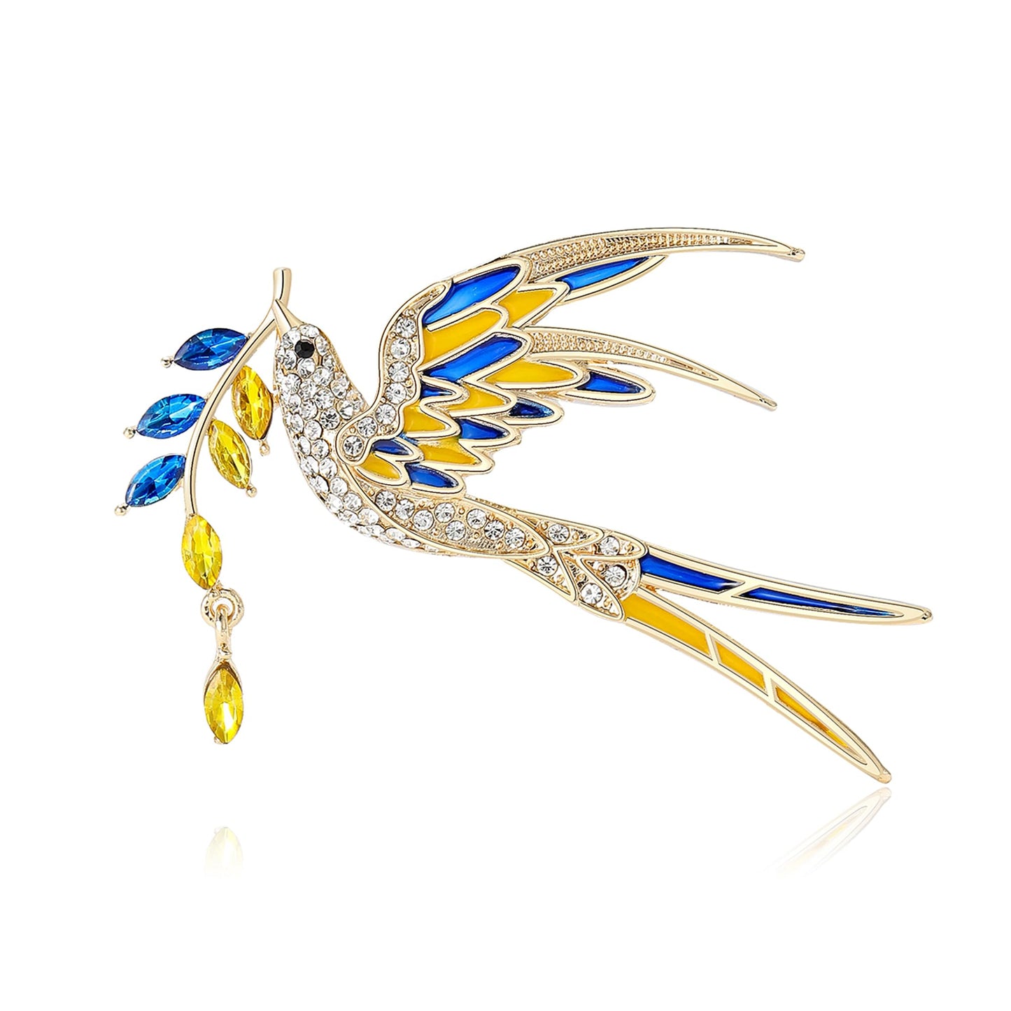 Peace Dove Brooch for Women Shiny Rhinestone Ukrainian Ear of Wheat Pin Animal Corsage Jewelry Gift