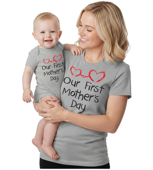 Tstars Our First Mother's Day Mom and Baby Matching Shirts - Mommy and Me Outfit Gift for New Moms and Infant