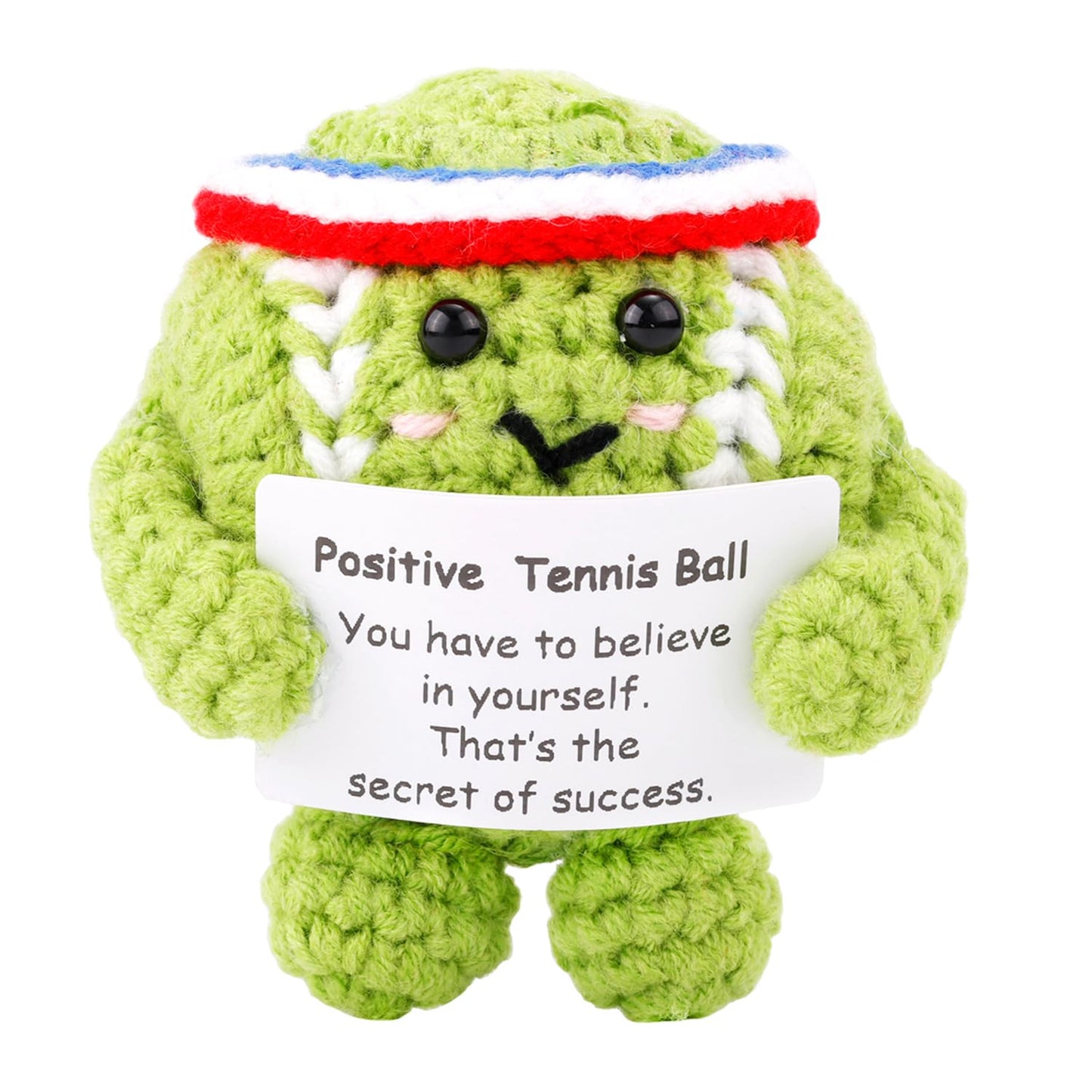 Positive Tennis Ball, Cute Funny Crochet Inspirational Tennis Ball Positive Knitted Animal Doll Crochet Toy with Positive Card for Sports Lover Friends Party Decorations
