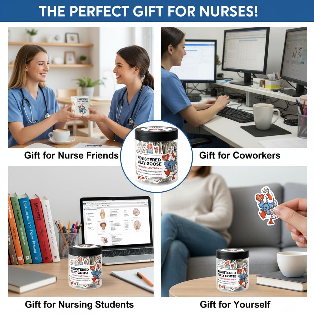 Registered Silly Goose Nurse Jar — 60 Funny Affirmation Cards, Nurses Week Appreciation Gift for Women, Nursing Graduation Gift, RN LPN CNA Encouragement