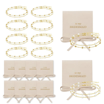 Dreamfox 24PCS 8 Set Bridesmaid Gift Pearl Bracelets for Women 18K Gold Bracelets Bulk Surgical Stainless Steel Bridesmaid Jewelry for Wedding Party Favor