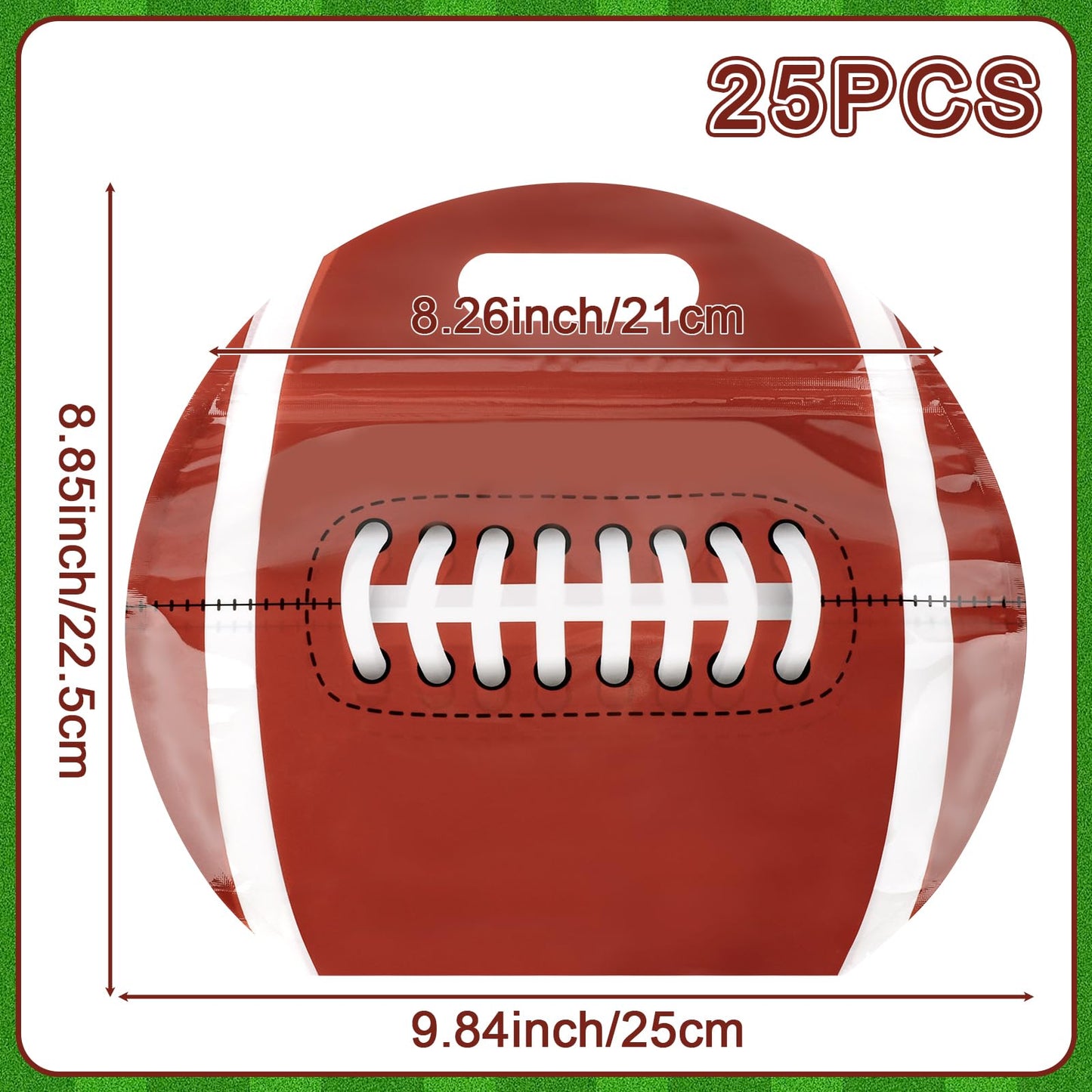 Hxezoc 25 PCS Football Goodie Bags with Handle Sealed Stand-Up Treat Candy Bags Sport Snack Bags for Boys Kids Football Theme Birthday Party Decoration Supplies