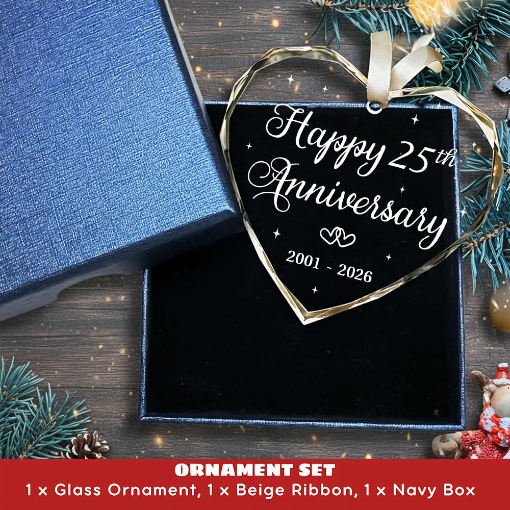 BSQUIELE 25th Anniversary Ornament - Gift for 25th Anniversary - Silver Anniversary - 25th Wedding Ornament - 25 Year of Marriage Gifts for Couple 2026 - Valentine, Birthday Gift for Husband, Wife