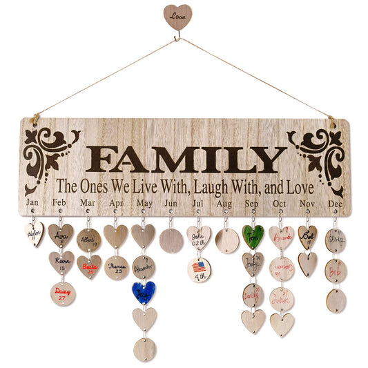 Mother’s Day Gift for Mom Grandma - Wooden Family Birthday Reminder Calendar Board with 100 Tags, Wall Hanging Farmhouse Home Decor DIY Anniversaries Tracker Plaque