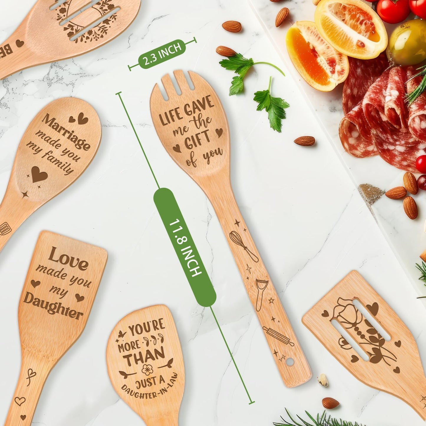 Mothers Day Gifts for Daughter in Law - Daughter in Law Themed Bamboo Spoons Set, Daughter in Law Birthday Gifts with Engraved Quotes, Idea Kitchen Spoons, Daughter in Law Birthday Gifts