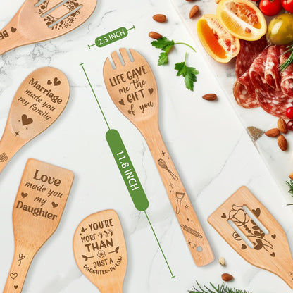 Mothers Day Gifts for Daughter in Law - Daughter in Law Themed Bamboo Spoons Set, Daughter in Law Birthday Gifts with Engraved Quotes, Idea Kitchen Spoons, Daughter in Law Birthday Gifts