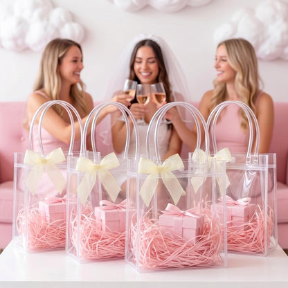 MAQIHAN Clear PVC Gift Bags with Handles - 10PCS Small Party Favor Bags Transparent Party Favour Plastic Gift Bag Tote Goodie Bag Bulk Pvc Plastic Bags with Handles for Gifts(Small Size 5.9 x 7.8 In)