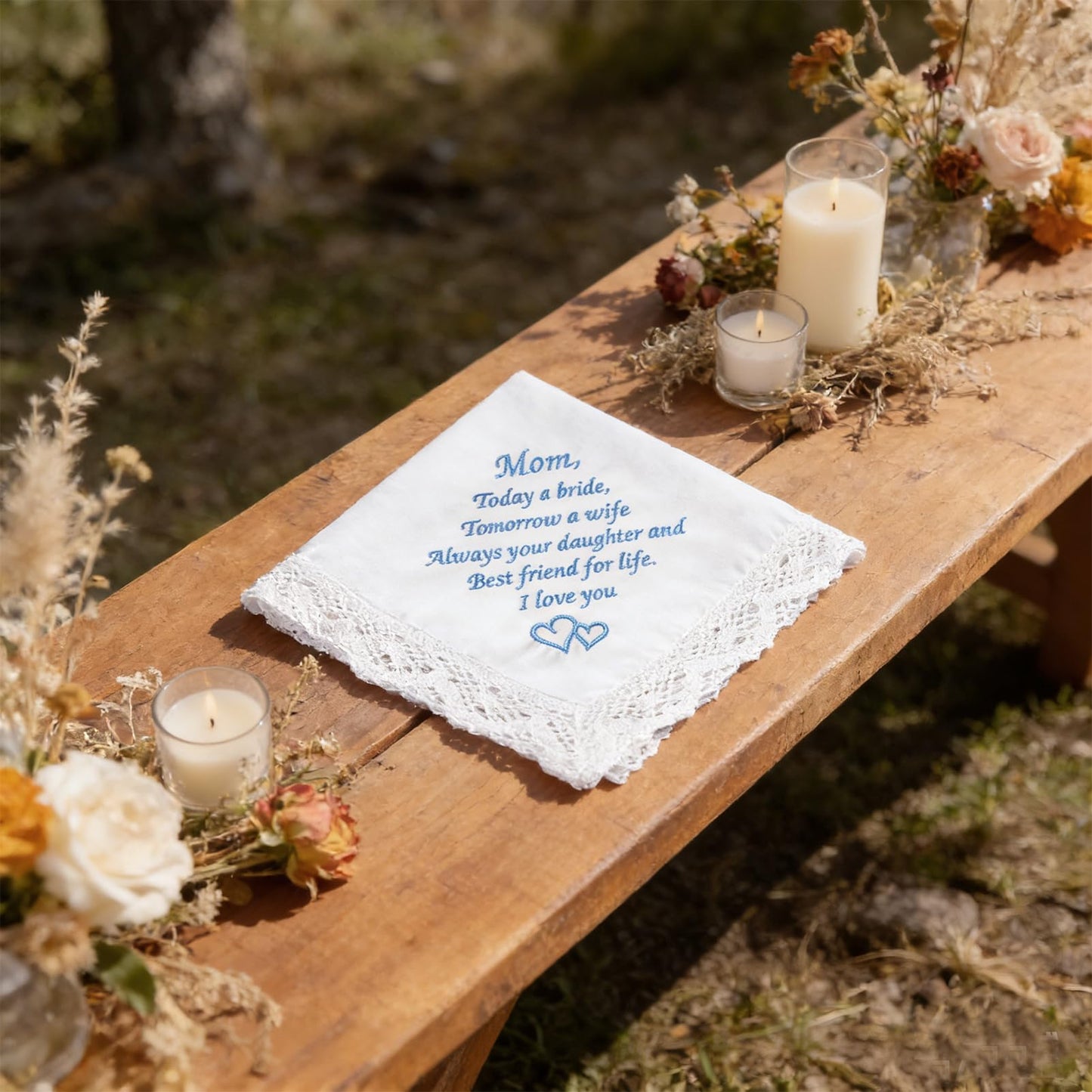 Wedding Handkerchiefs Something Blue for Bride, Mother Of The Bride Gifts Embroidered Lace Keepsake Bridal Hankies