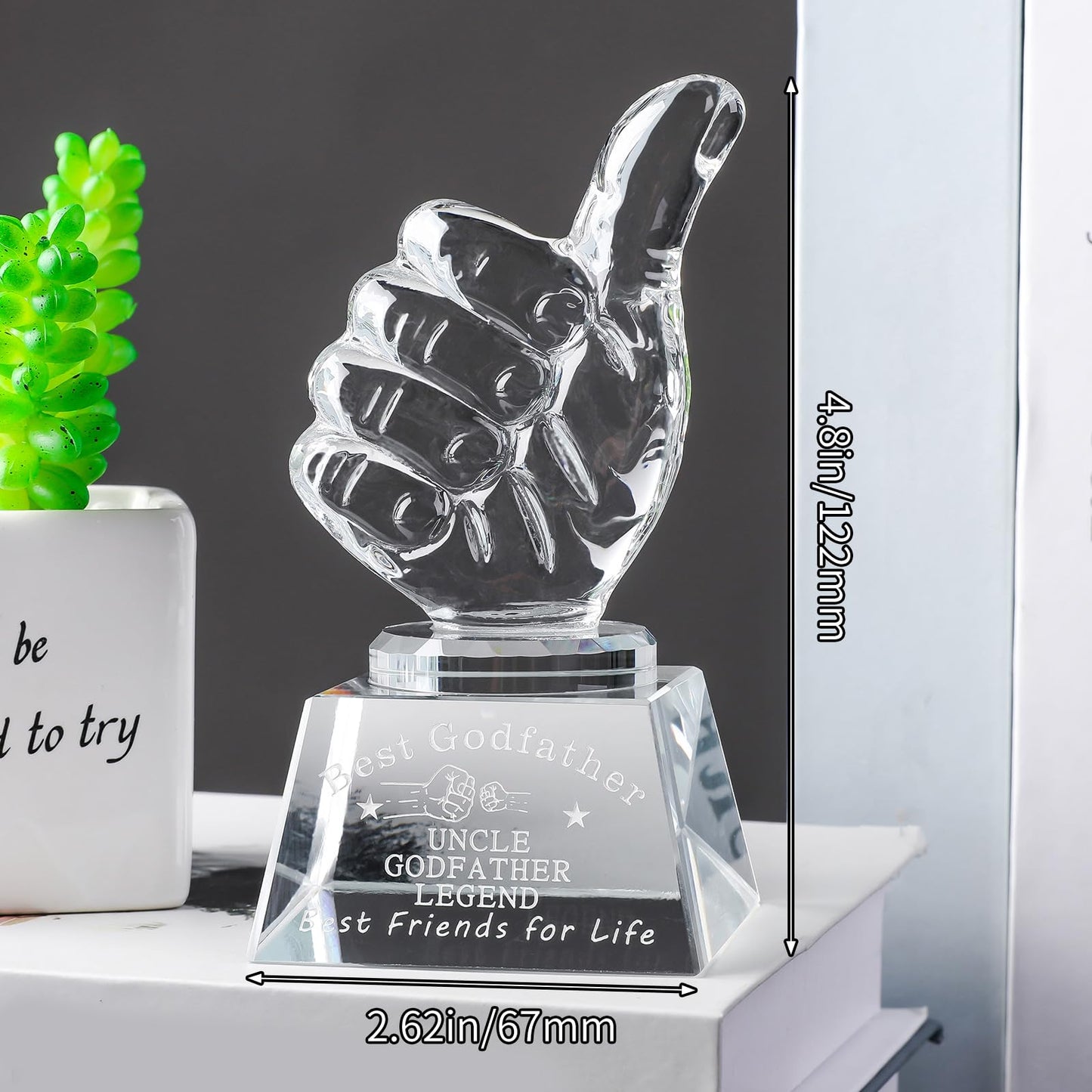LONGWIN Godfather Gift Crystal Awards with Thumbs Up, Godfather Fathers Day, Birthday, Christmas, Thanks Giving Day Gifts from Godchild