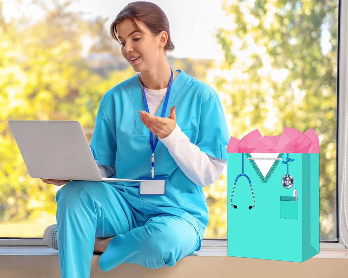 WhatSign Nurse Graduation Gifts Bag - 13" Large Nurse Gift Bags with Tissue Paper and Handle Nursing School Graduation Gifts for Women New Nursing Student Gift Bag for Medical School Party Favor