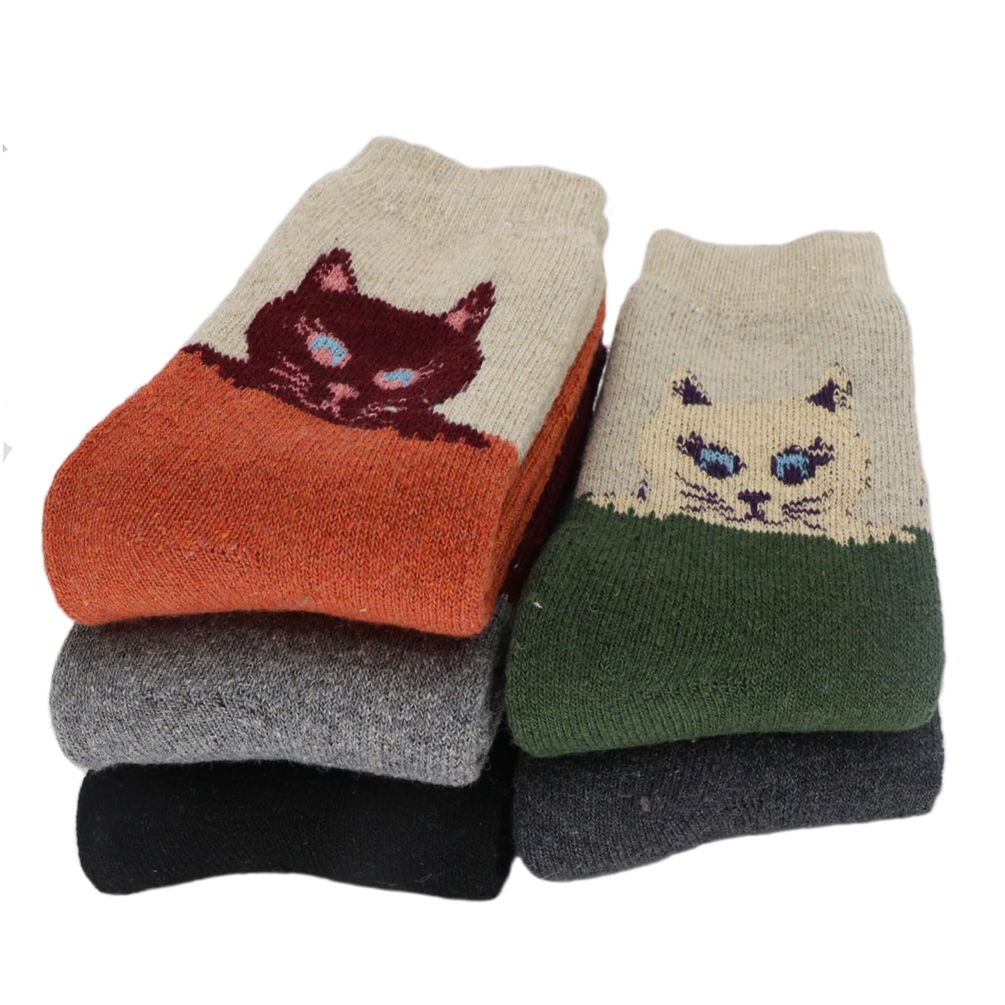YZKKE 5Pack Womens Warm Wool Soft Cozy Crew Socks Cute Animal Owl Cat Design Sock for Fall Winter Gifts Size 5-9