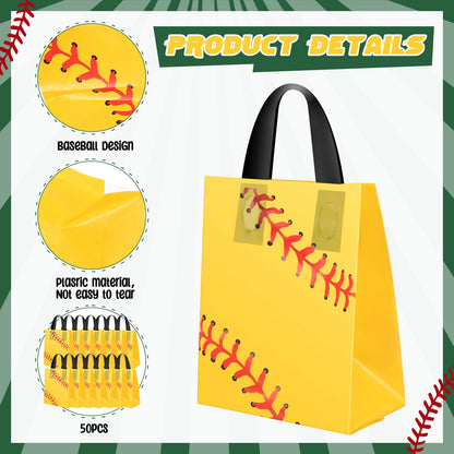 Silkfly 50 Pack 6 x 8 Inch Softball Snack Bags Plastic Small Softball Print Goodie Gift Party Favor Bags for Sport Theme Party Decorations Game Celebration Supplies