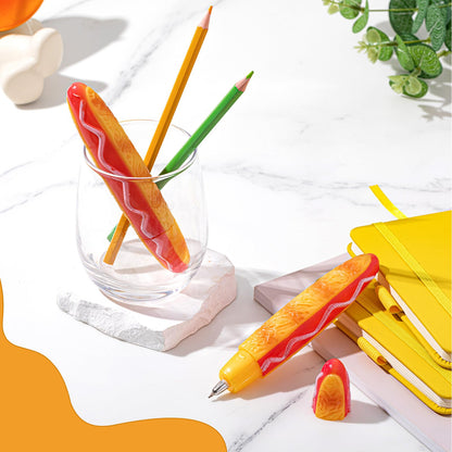Sayglossy 4 Pcs Hot Dog Writing Pens 0.5 mm Cool Fast Food Fun Decorative Gifts for Christmas Birthday Party Office Desk Accessories