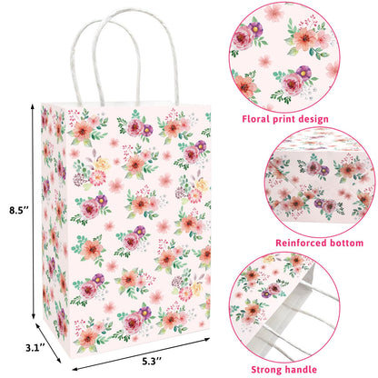 Fancy Land Floral Gift Bags with Handles Spring Paper Party Favor Bag for Wedding Birthday Bridal Baby Shower 24 Pack