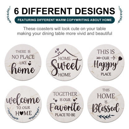 Housewarming Gifts for New Home Coasters Farmhouse Coffee Table Decor Set of 6 Pack Ceramic Cup Coaster Modern House Warming Gift Decorations Coster Cute Marble Drink Coasters Set