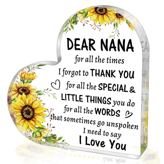 Best Nana Gifts from Grandkids, to My Nana Acrylic Heart Sign Paperweight Presents, Birthday Christmas Mothers Day Valentines Day Gifts for Nana Grandma Grandmother