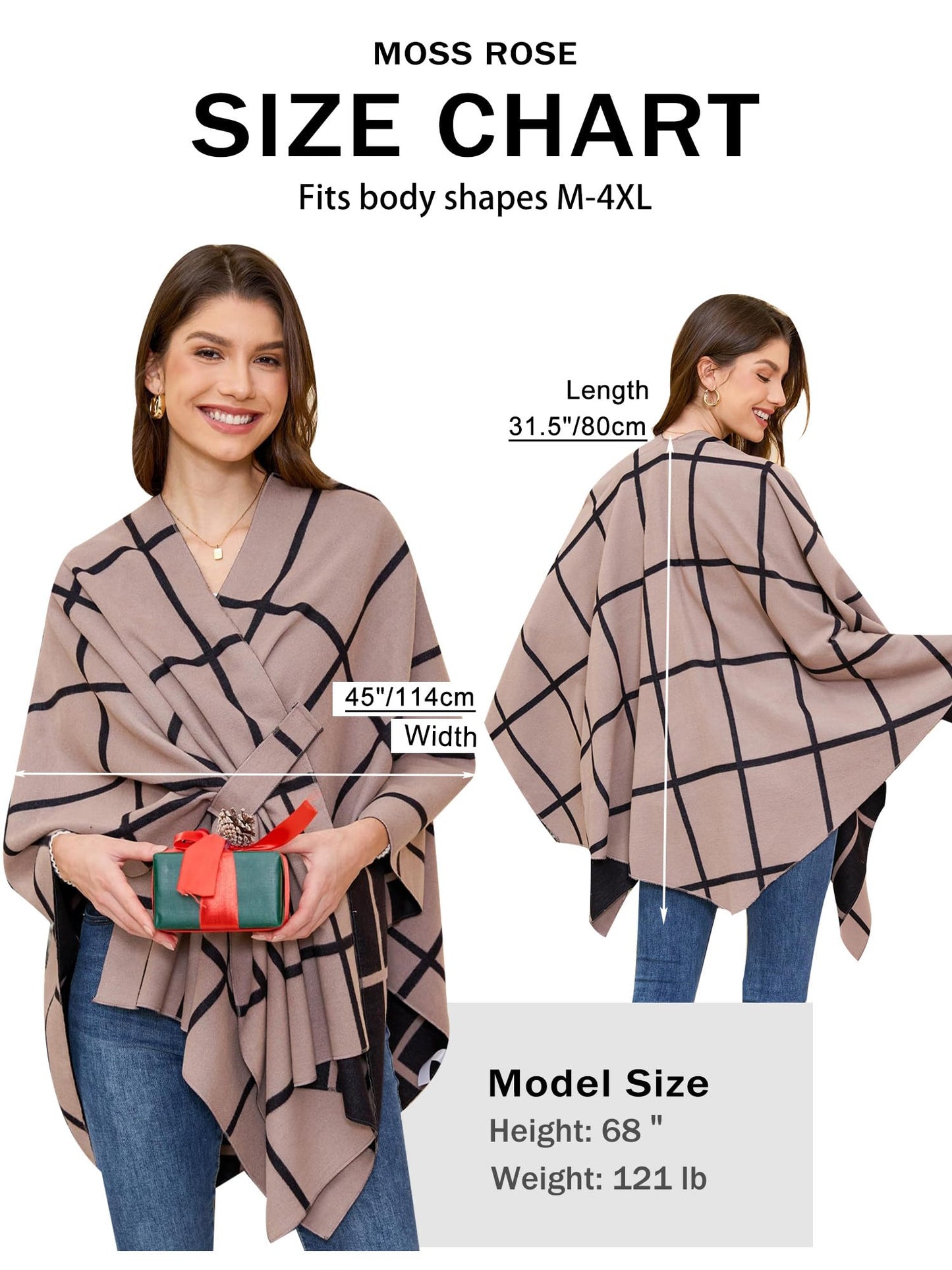 Moss Rose Women's Shawl Wrap Poncho Ruana Cape Open Front Cardigan Shawls for Spring Fall Winter