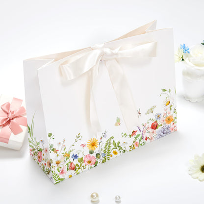 Crisky 2 Pack Wildflower Gift Bag with Tissue Paper and Cards for Wedding, Bridal Shower, Engagement, Bachelorette, Birthday, Tea Party